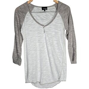 Wilfred Free Women's Gray White Baseball Tee Top Henley Size S 3/4 Sleeve‎